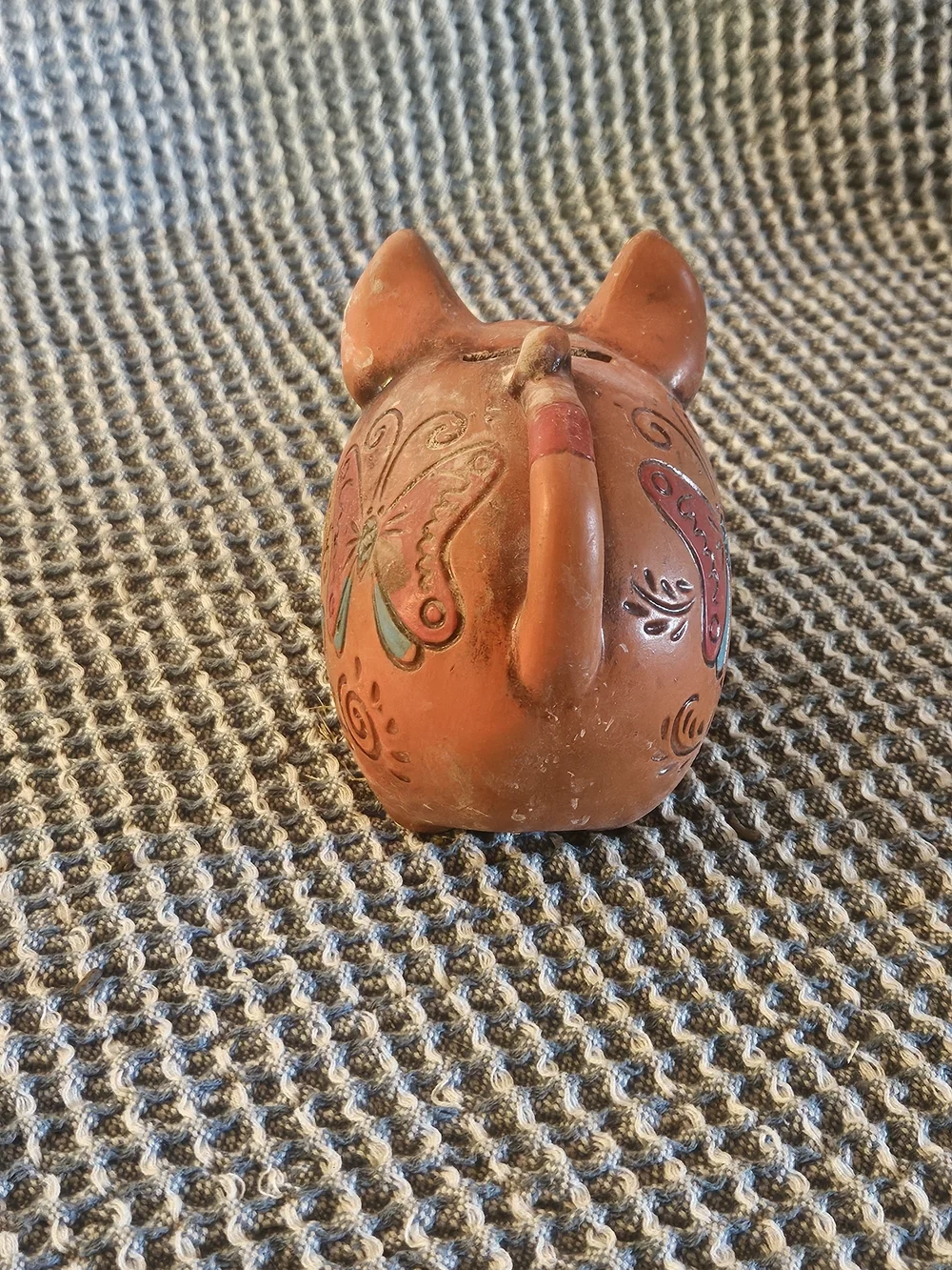 MCM Terracotta Piggy Bank with Blue Accent